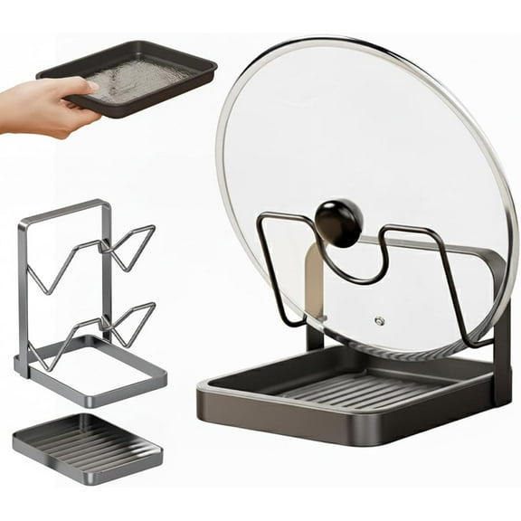 Kitchen Pot Lid Rack,Pot Lid Holder While Cooking,Stainless Steel Pots Lids Holder While Cooking & Spoon Rest,Multifunctional Kitchen Organizer Stand For Stove Top