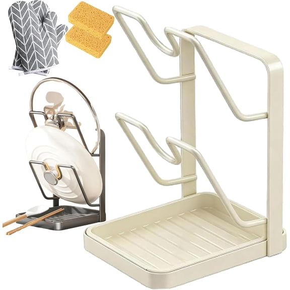 Kitchen Pot Lid Storage Rack, 2026 New Pot Lid Holder While Cooking, 304 Stainless Steel Pot Lid Holder While Cooking with Removable Drip Tray