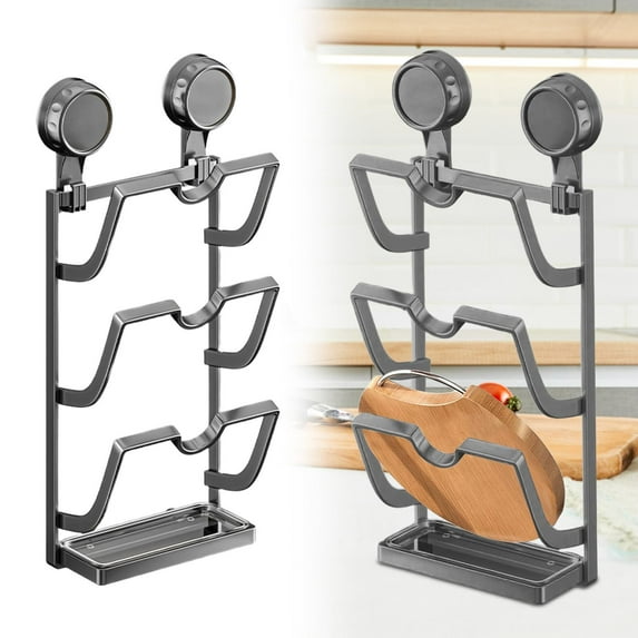 Kitchen Pot Lid Storage Rack, 3 Layer Stainless Steel Pot Lid Organizer ...