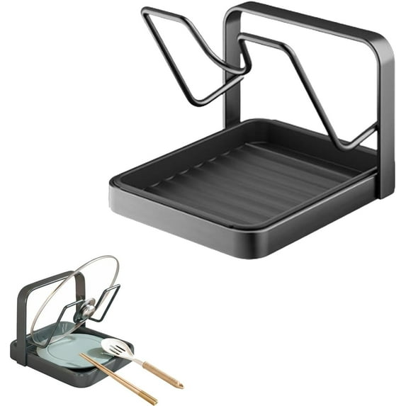 Kitchen Pot Lid Storage Rack,304 Stainless Steel Pot Lid Holder While Cooking,Multifunctional Organizer with Removable Drip Tray Spatula Holder for Kitchen