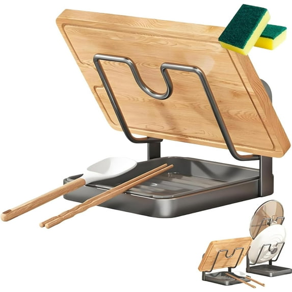 Kitchen Pot Lid Storage Rack | Lid Holder with Removable Drip Tray for Counter & Stove Top, Pot Lid Organizer Rack