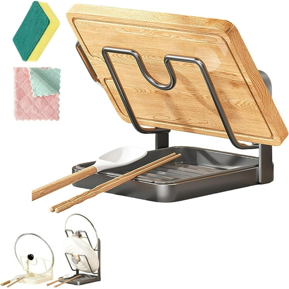 Kitchen Pot Lid Storage Rack, Multifunctional Luxury Counter Top Pot Lid Holder, 304 Stainless Steel Pot Lid Holder While Cooking for Stove Top