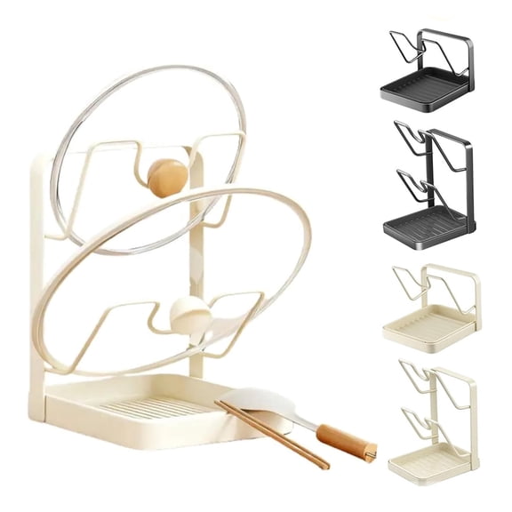 Kitchen Pot Lid Storage Rack, Multifunctional Pot Lid Holder U-Shaped Vertical Holder with Removable Drip Tray, For Countertop and Stove Top, Has a Pot Lid Storage Function (Yellow*B)
