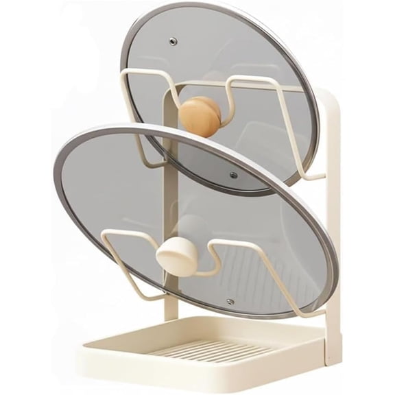 Kitchen Pot Lid Storage Rack & Organizer – Metal Pot Lid Holder While Cooking for Countertop – Heavy Duty Pan Lid Holder Stand with Drip Tray & Spoon Rest for Spatulas, Ladles & Large Lids