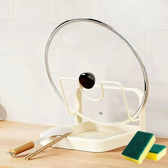 Kitchen Pot Lid Storage Rack, Pot Lid Holder With Tray, Lid Holder While Cooking, Lid And Spoon Rest, Multifunctional Kitchen Organizer Stand for Stove Top