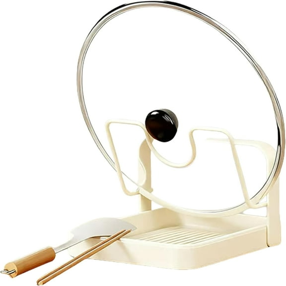 Kitchen Pot Lid Storage Rack, Pot Lid Holder and Organizer with Removable Drip Tray, Pot Lid Rack for While Cooking