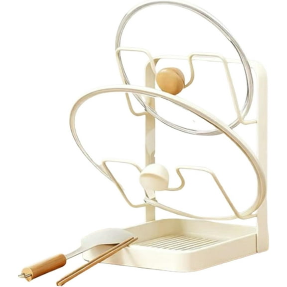 Kitchen Pot Lid Storage Rack, Pot Lid Organizer Rack with Removable Drip Tray, 𝐏ot 𝐋id Holders While Cooking for 𝐏ot Cover Countertop Ladles Spoons Kitchen Tools