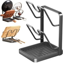 Kitchen Pot Lid Storage Rack, Rack, Stainless Steel Pot Lid Holder While Cooking & Spoon Rest, Multifunctional Pot Lid Organizer with Removable Tray for Countertop