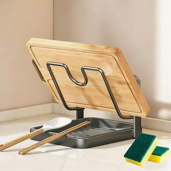 Kitchen Pot Lid Storage Rack, Stainless Steel Pot Lid Holder While Cooking & Spoon Rest, Multifunctional Pot Lid Organizer with Removable Drip Tray for Countertop, Space-Saving Lid Rack