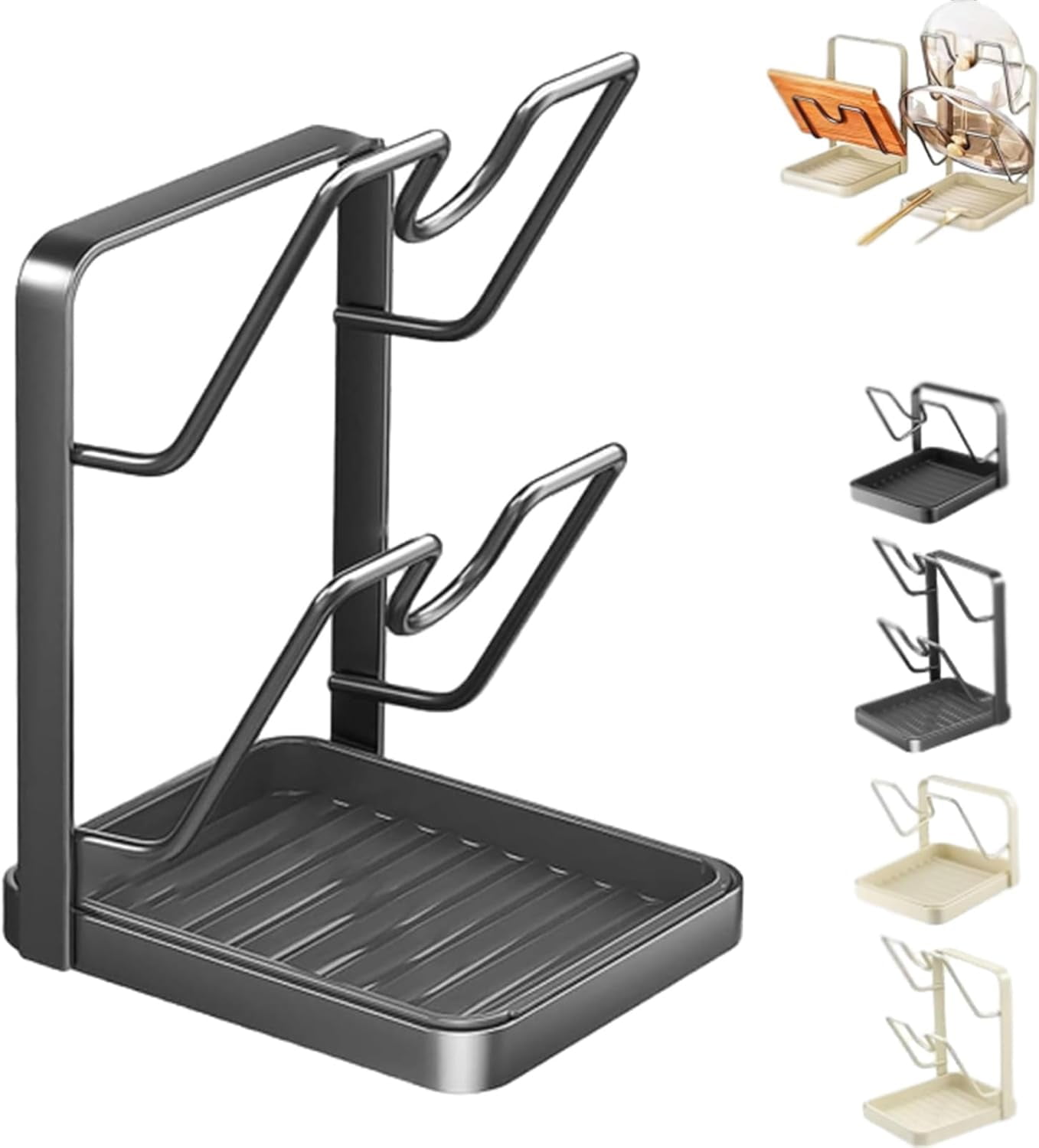 Kitchen Pot Lid Storage Rack with Removable Drip Tray, Multifunctional ...