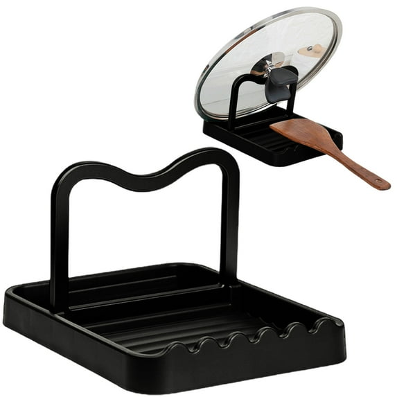 Kitchen Pot Lid & Utensil Holder Organizer, 2-in-1 Kitchen Storage Rack with Drip Tray, Space-Saving Stovetop Utensil, Kitchen Storage Rack for Spoons Shovels Pot Lids (Black)