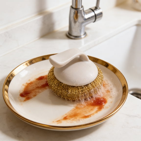 Kitchen Pot Scrubber Brush with Handle | Stainless Steel Scouring Ball & Nylon Bristles | Non-Scratch Cleaning for Pans & Cookware | 1-Pack