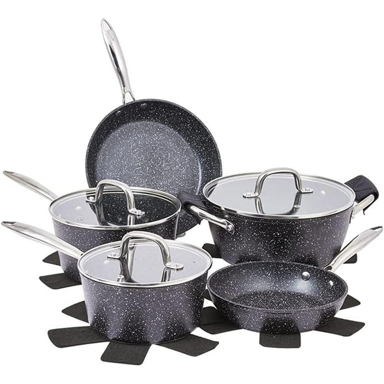 Kitchen Pots and Pans Set Nonstick Granite Cookware Set Pans for Cooking w/  Frying Pan, Saucepan, Cooking Pot, Oven Safe(Black, 15pcs Cookware Set) 