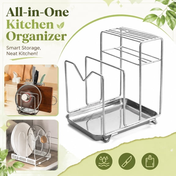 Kitchen Prep Area Organizer, Cutting Board with Stand, Cutting Board Stand, Stainless Steel Cutting Board Countertop Compatible Storage, 7X7X9 in 304 Stainless Steel Countertop