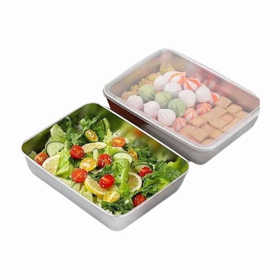 Kitchen Prep Stainless Steel Rectangular Food Pan with Airtight Lid - 2-Pack, , Stackable