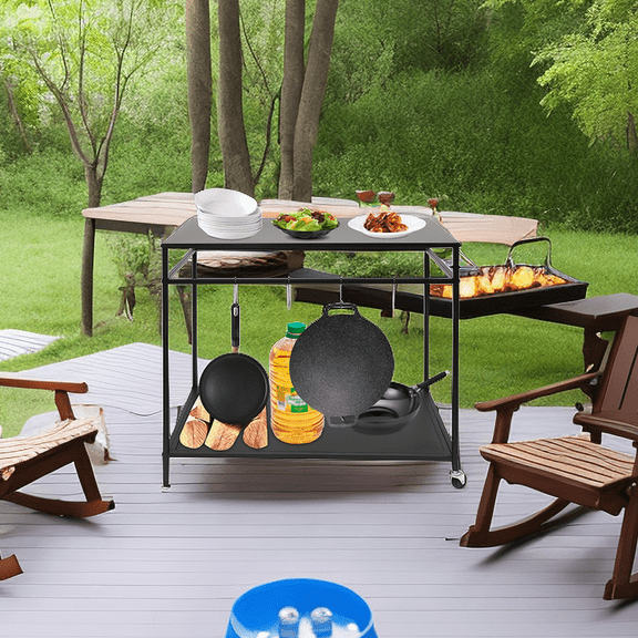 Kitchen Prep Table BBQ Grill Bar Cart Outdoor Griddle Cooking Stainless Steel for Tool Table, Garden