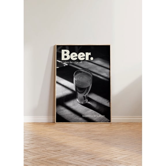 Kitchen Print, Beer Wall Art, Retro Bar Funny Print, Black And White Dining Room Wall Decor, Gift For Him Print, New Home #2512, Unframed Poster Size 12x18