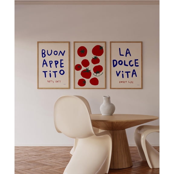 Kitchen Print Buon Appetito Wall Art Let’s Eat Modern Kitchen Minimalistic Decor Set 3 Unframed Paper Print 8x12