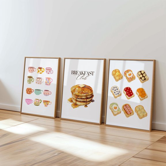 Kitchen Prints Breakfast Club Wall Art Colorful Foodie Art Set 3 Unframed Paper Print 20x30