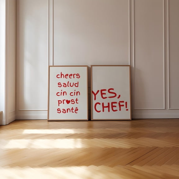 Kitchen Prints Set Yes Chef Print Aesthetic Kitchen Decor Modern Cheers Salud Poster Set 2 Unframed Paper Print 8x12