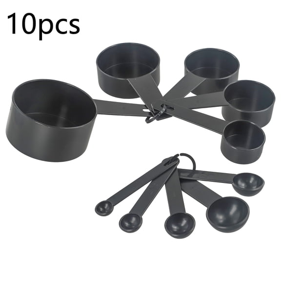 Kitchen Pro 10 Pack Measuring Spoons Set for Baking Cooking and Coffee Black 250ml to 0.6ml