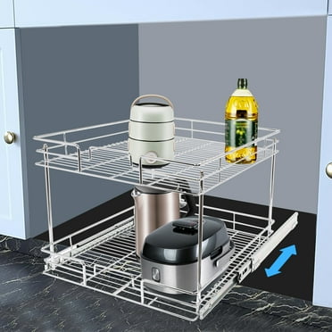 Kitchen Pull Out Cabinet Organizer 19.5"/16.5" W Slide Out Drawer Basket Bakeware 2 Tier