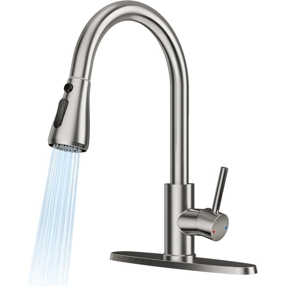 Kitchen with Pull Down Sprayer, High Arc Stainless Steel Single Handle Kitchen Sink Faucet, 1 or 3 Hole Brushed Nickel Water for Farmhouse Laundry Camper Rv Bar