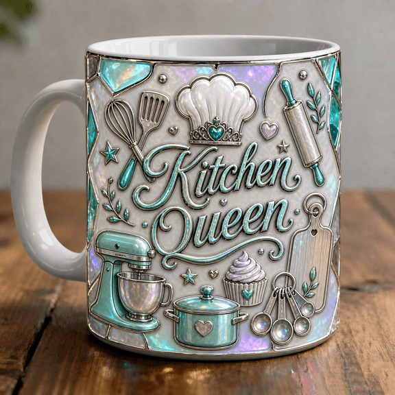 Kitchen Queen Mug 3D Effect Chef Coffee Cup Gift for Bakers, Cooks & Kitchen Lovers