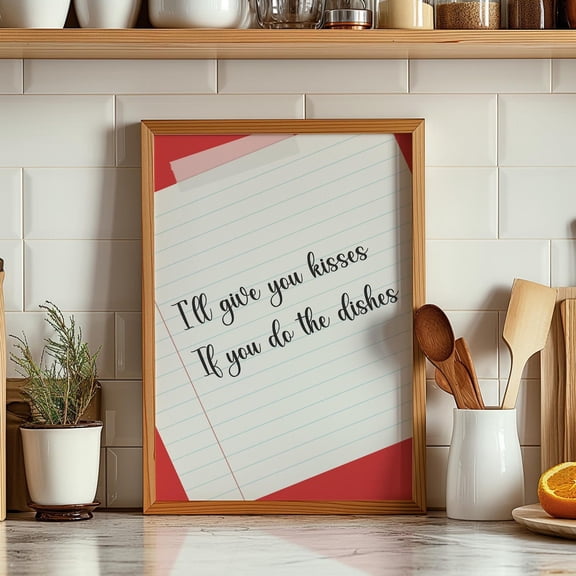 Kitchen Quote , Kisses for Dishes, Modern Art Unframed Paper Print