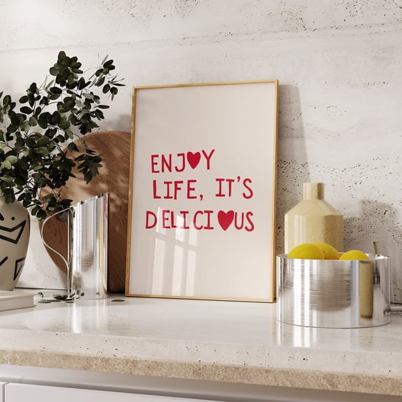 Kitchen Quote Print Funny Chef Poster Cheerful Kitchen Art Cute Heart Poster Foodie Wall Art Cook Poster , Poster Print Only