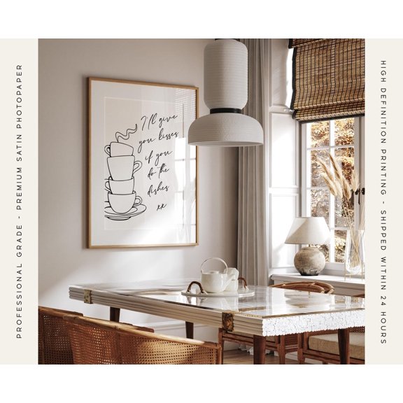 Kitchen Quote Print I'Ll Give You Kisses If You Do The Dishes Dining Room Pictures Unframed Kitchen And Dining Wall Art Decor, Unframed Paper Print