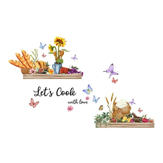 Kitchen Quote Wall Stickers Kitchen Dining Room Wall Decals Wall Art Kitchen Utensil Decorations Wall Decor for Home Office School Coffee Shop Ms3020-Yl
