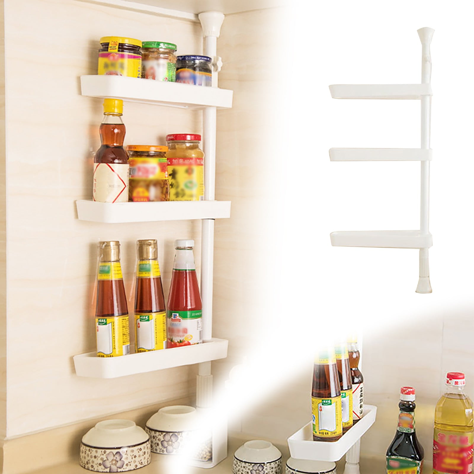 Kitchen Rack 3 Layer Punch Seasoning Organzier Retractable Single Rod ...