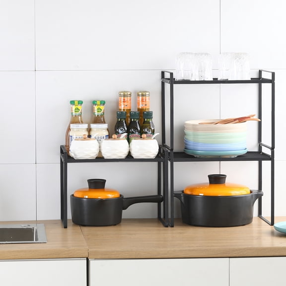 Kitchen Rack, Carbon Steel Storage Rack Changeable Assembly Shelf Black,2 Tier