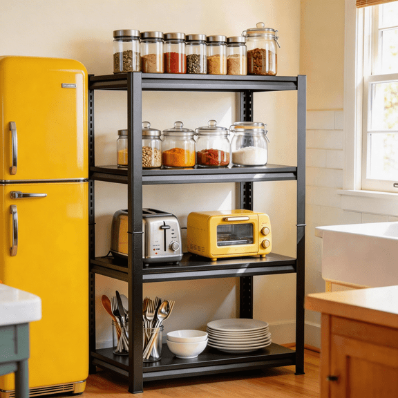 Kitchen Rack Shelf,Organizer Heavy Duty Metal Shelving,4 Tier Shelving Unit Bakers Rack With Storage Pantry Shelf,2400 Lbs Industrial Kitchen Storage Organization Free Standing 14"W×12"D×44"H