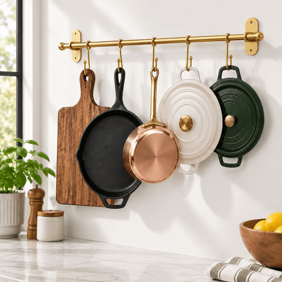 Kitchen Rail With 5 Hooks 21.75" Wall Mounted Utensil