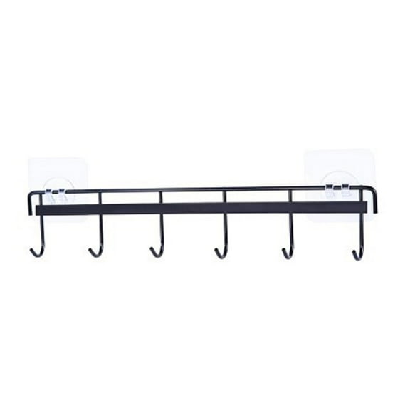 Kitchen Rail with 6 Hooks, Wall Mounted Hanging Utensil Holder Rack, Pots and Pans Organizer for Kitchen Tools, Towel 13In Black