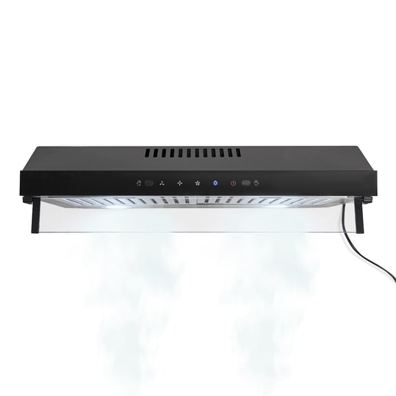 Kitchen Range Hood 110V Range Hood with Touch Control Panel 3 Airflow Settings Under-cabinet Mounted with Glass Smoke Flap and Net Panel for Restaurants