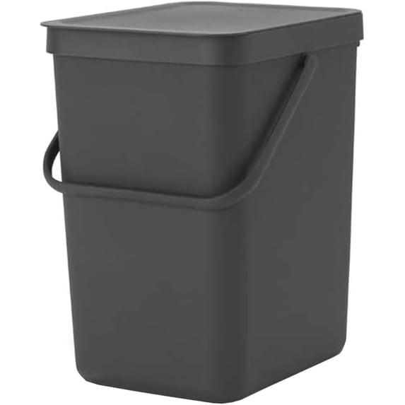 Kitchen Recycling Bin with Removable Stay-Open Lid and Carry Handle – 6.6 Gal (25L), Dark Gray, Rectangular, Space-Efficient