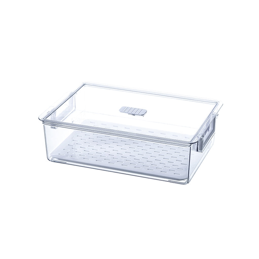 Kitchen Refrigerator Plastic Clear Storage Box Transparent Food Egg Dumplings Storage Containers Fridge Produce Saver Stackable Organizer with Lids Removable Drain Tray