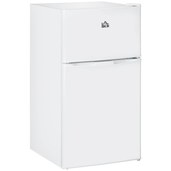 Kitchen Refrigerators Double Door Mini Fridge with Freezer, 3.2 Cu.Ft Compact Refrigerator with Adjustable Shelf, Adjustable Thermostat and Reversible Door for Bedroom, Dorm, Home Office, White,Side
