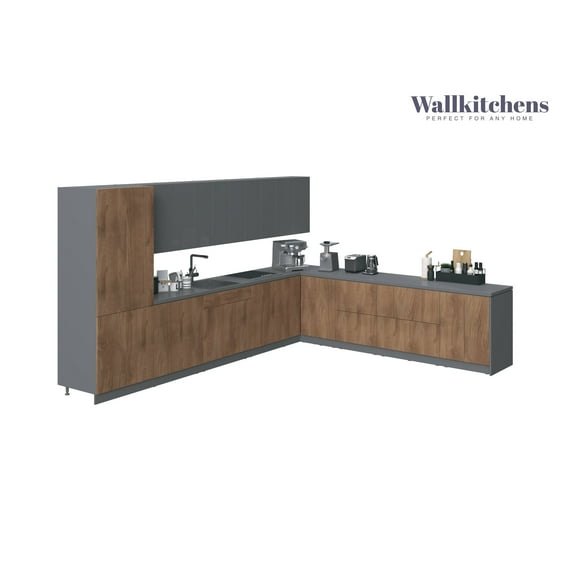 Kitchen Regal Collection Natural Teak & Gray Color Base Size 13Ft Wide