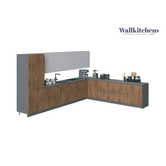 Kitchen Regal Collection Natural Teak & White Gloss Color Base Size 13Ft Wide