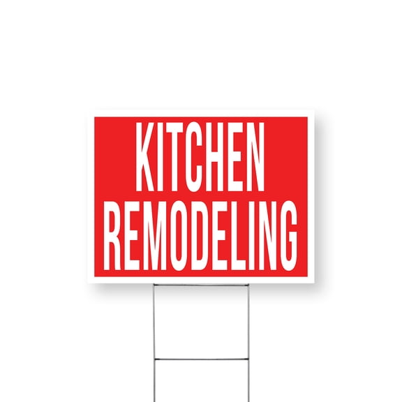 Kitchen Remodeling Yard Sign 12 Inch x 16 Inch Single Sided Weatherproof Heavy-Duty Plastic with Stake | Home Improvement Services, Custom Designs, Reliable Contractors | Made in USA