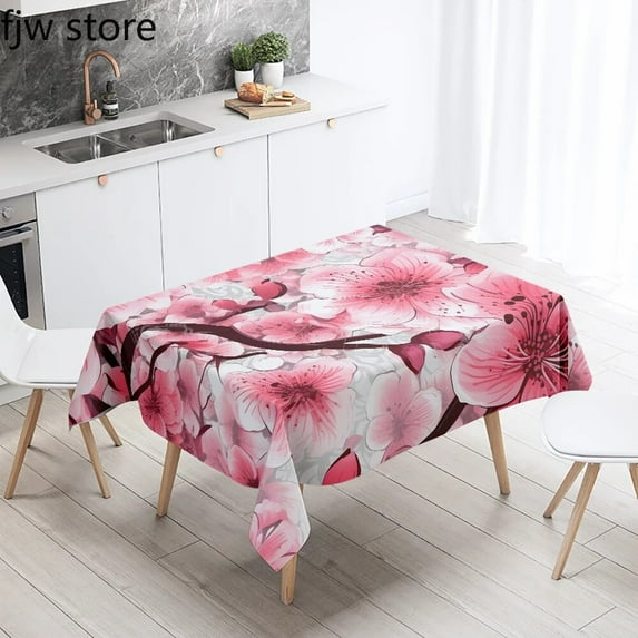 Kitchen Restaurant Waterproof Antifouling Tablecloth Rectangular Printed Tulip Chrysanthemum Blossom