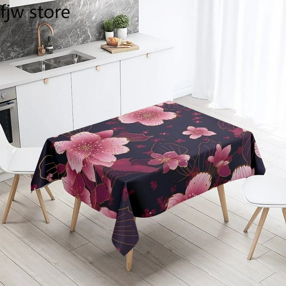Kitchen Restaurant Waterproof Antifouling Tablecloth Rectangular Printed Tulip Chrysanthemum Blossom