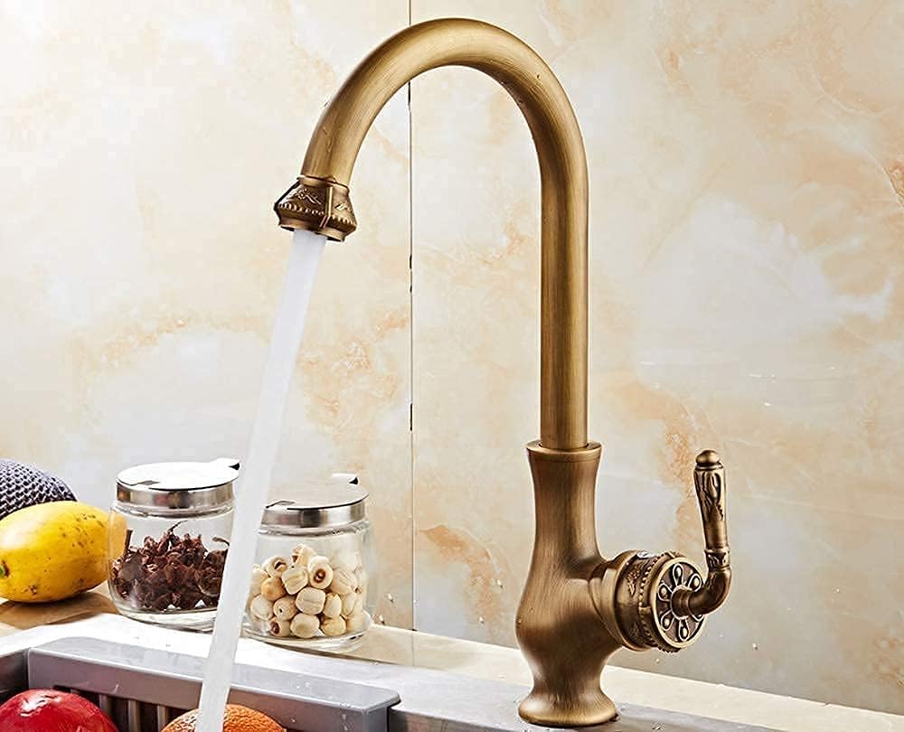 Tap Rotating Handle Kitchen Retro Sink Tap Single Handle Antique Brass Rotating Spout ...