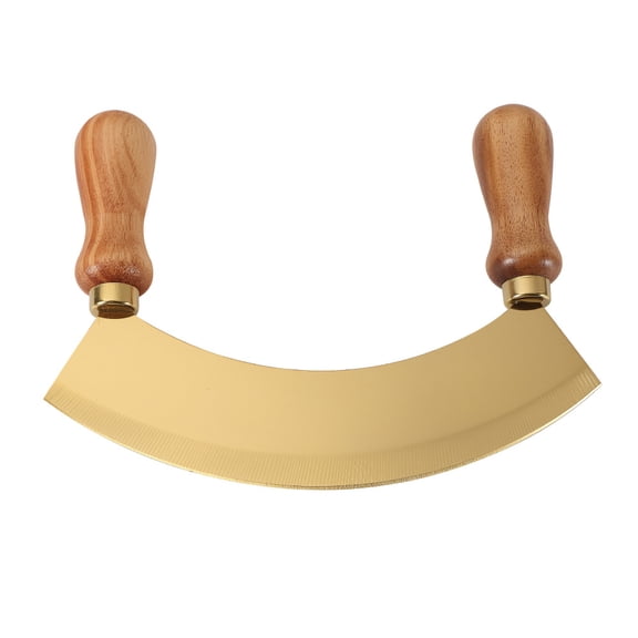 Kitchen Rocking Chopper And Mincing Knife With Double Handles, Stainless Steel, Rubberwood, For Herbs Vegetables Nuts And More