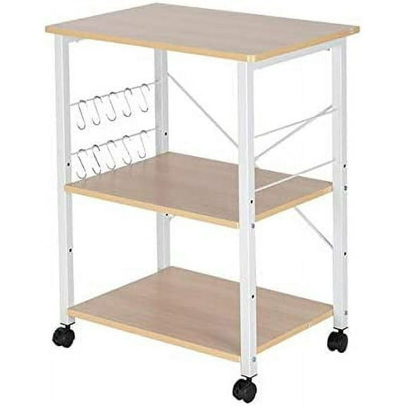 Kitchen Rolling Microwave Cart on Wheels, 3-Tier Storage Rack, Microwave Oven Stand Storage Cart Wood/Chrome (WHITE)$$Home Decor, Kitchen, & Other