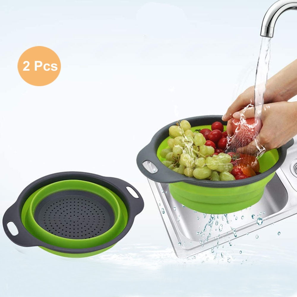  Collapsible Colander with Plastic Handles Round Silicone  Kitchen Strainers Foldable Kitchen Strainer Perfect for Draining Pasta  Vegetable and Fruit Green: Home & Kitchen